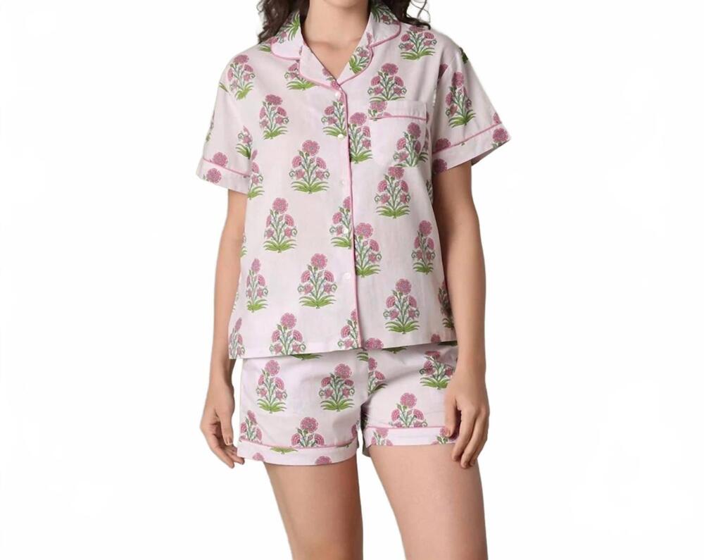NEW THE MAHOGANY STORE jolie pajama short set in pink block print